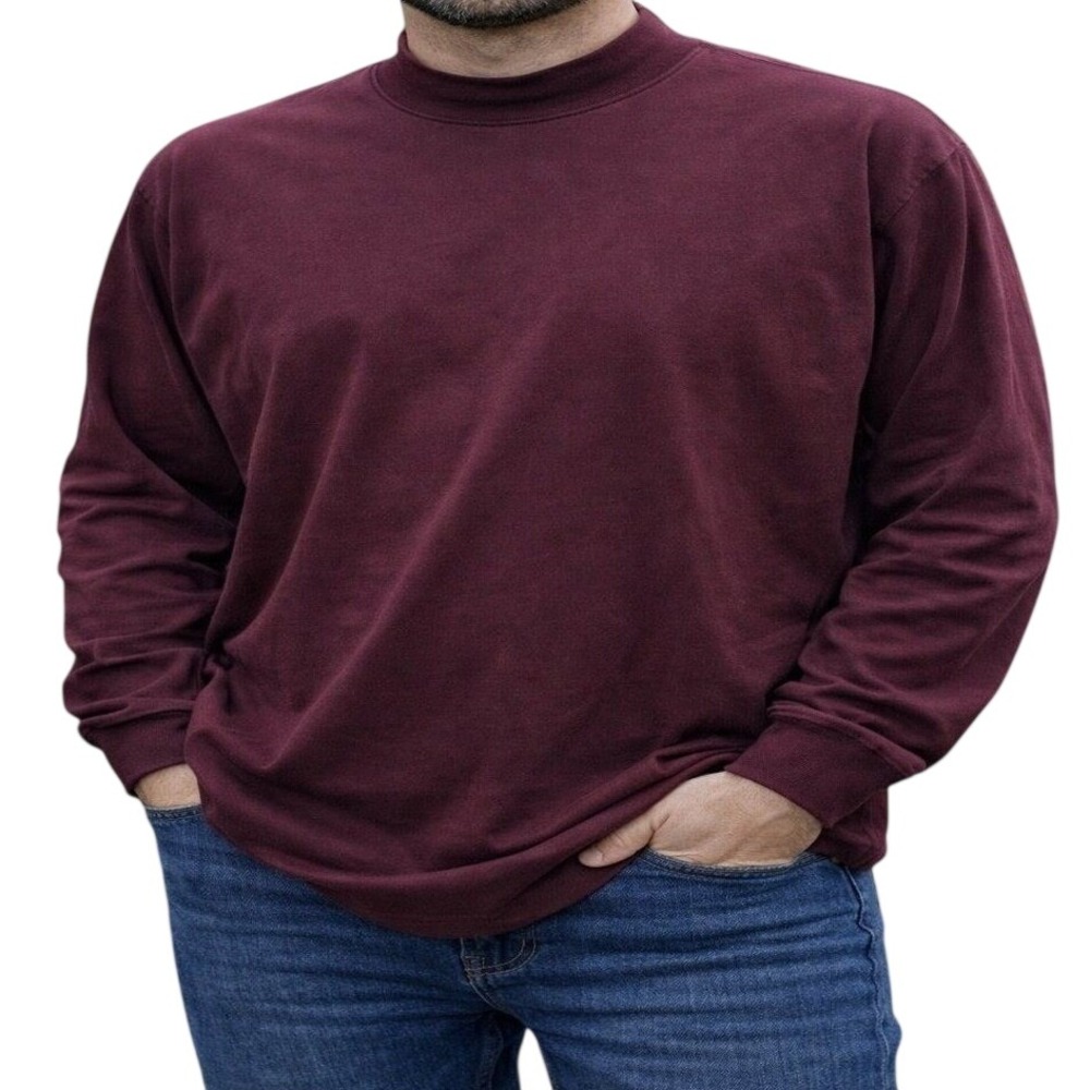 Duluth Trading Mock Neck Long Sleeve Shirt Mens 2XL Burgundy Heavyweight Cotton